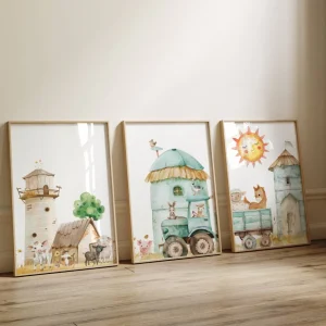 Affiche Chambre Bébé – Soleil & Animaux de la Ferme